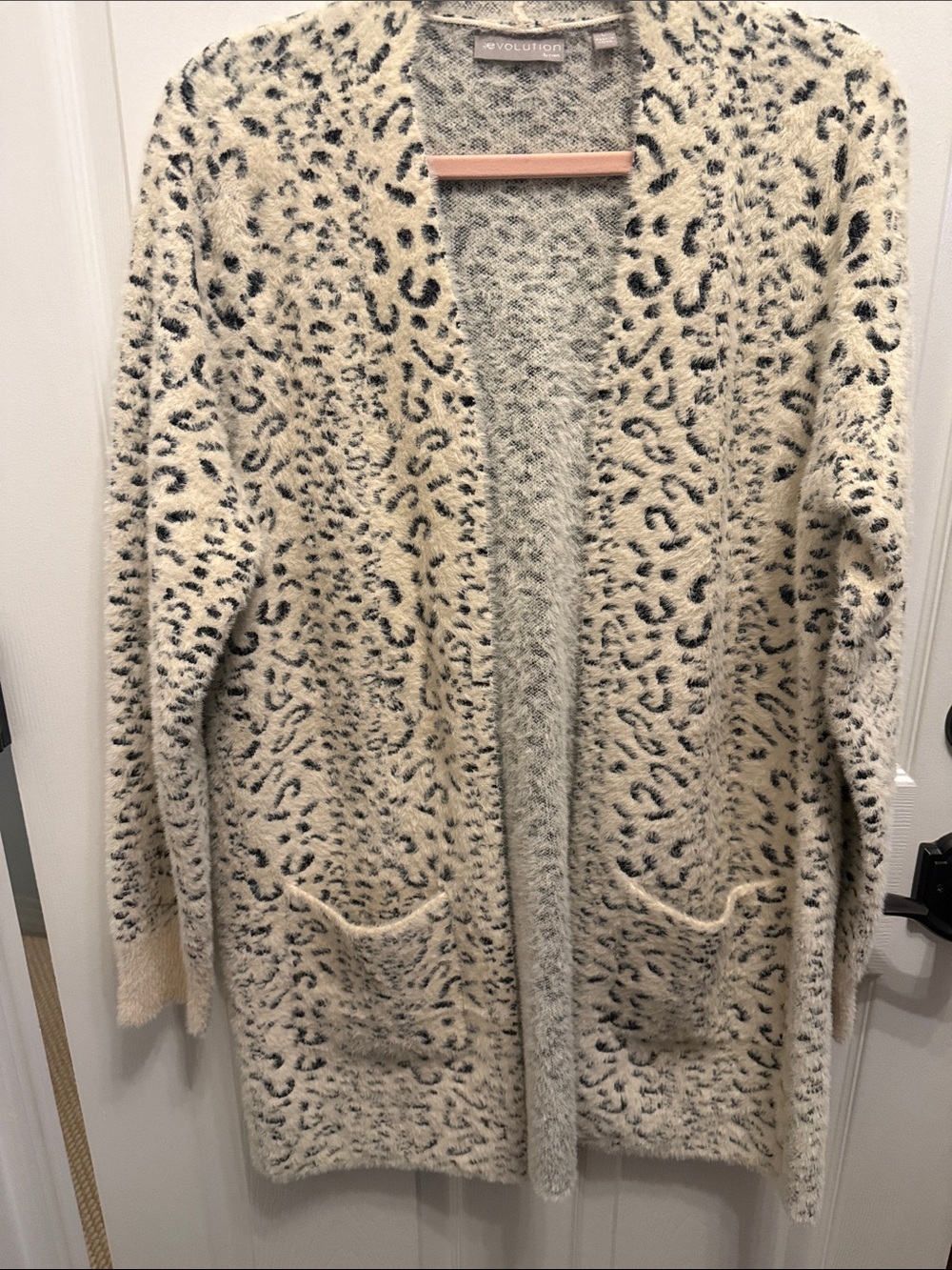 Revolution Cream and Black Leopard Open-Front Cardigan